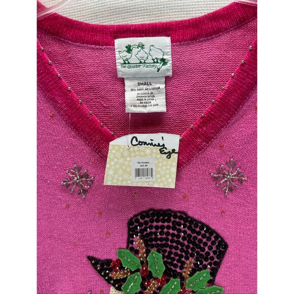 New Quacker Factory Pink Snowman Sequin Ugly Christmas Sweater S Holiday Y2K - Picture 5 of 12